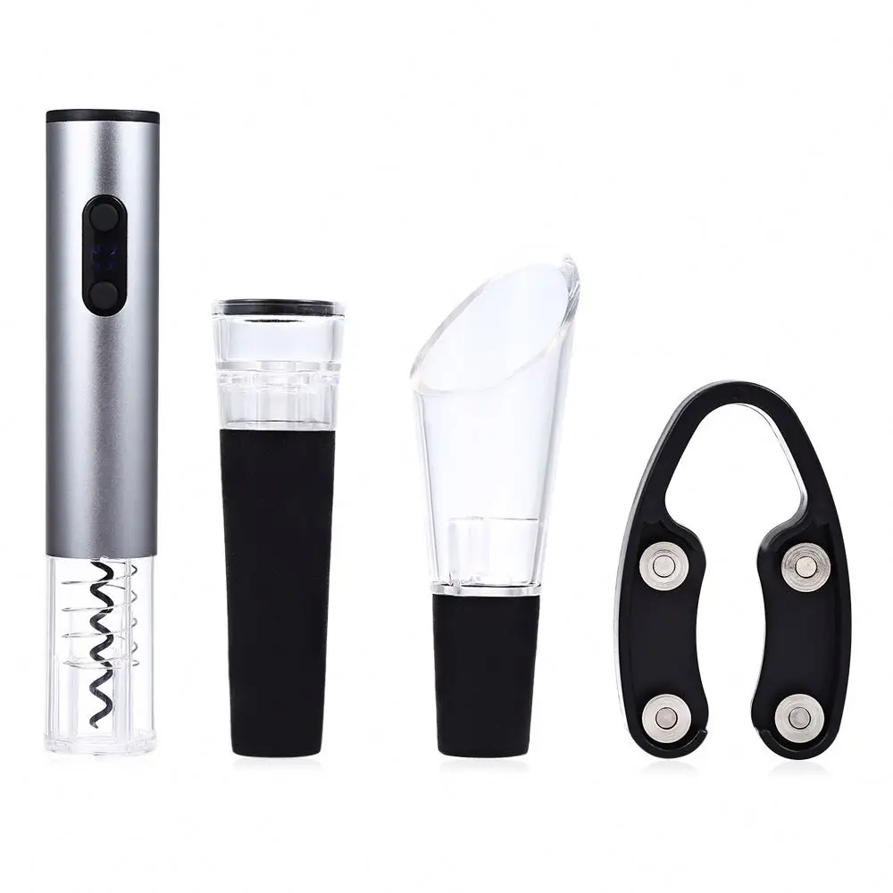 

4pcs Electric Automatic Wine Bottle Opener Set Cordless Corkscrew with Foil Cutter Vacuum Stopper Pourer Opener Wine Accessories