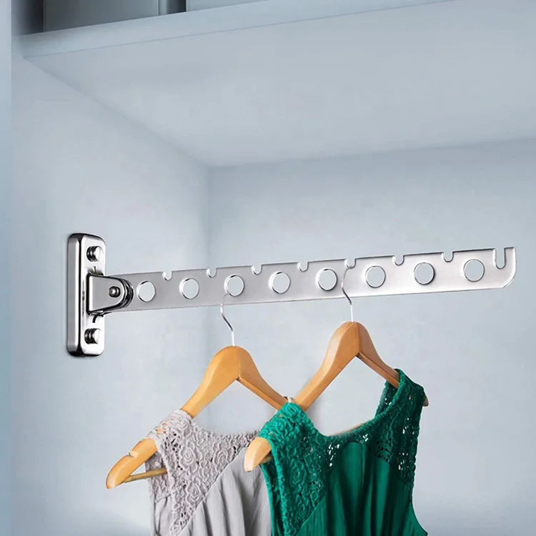 

Wall Mounted Clothes Hanger Rack Clothes Bar Stainless Steel Clothes Hooks with Swing Arm Holder Closet Organizers and Storage