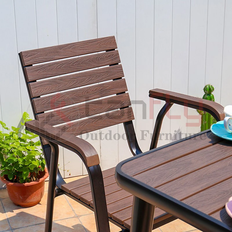 Nordic Modern Plastic Wood Garden Furniture 4 Seaters Coffee Table Set