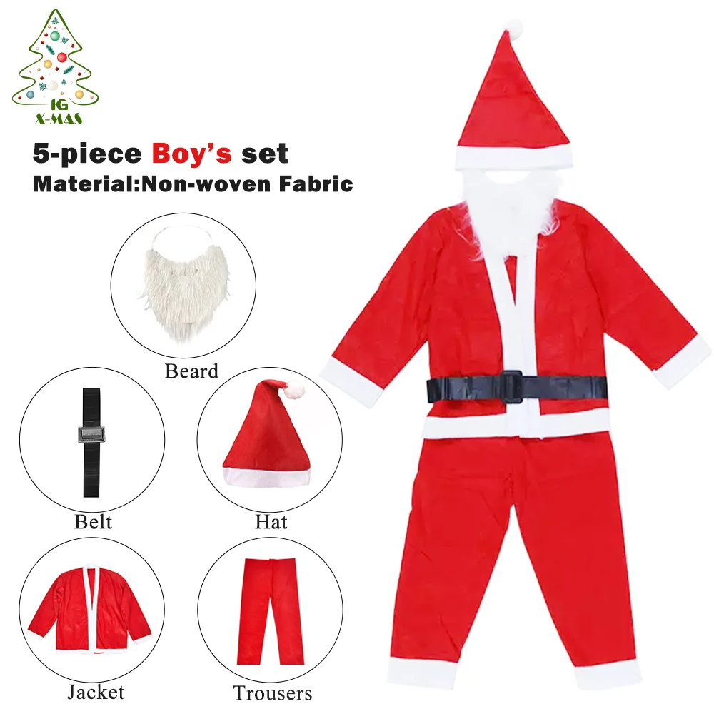

KG Xmas Decoration Noel Navidad Natale In Stock Cheap Non-woven Kids Christmas Outfit Christmas Santa Costume For Kids