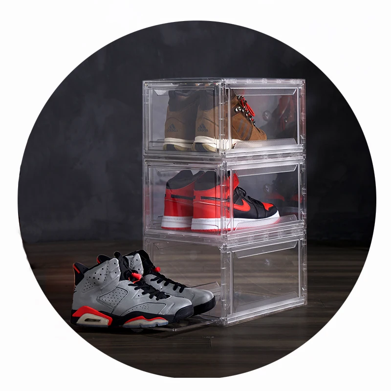 

2021 new product Hot sale shoe containers plastic stackable shoe box transparent clear sneaker box, Black/transparent