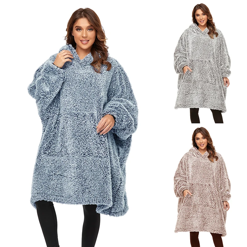 

Plush Cozy Flannel Hoodie Blanket  Fit All Sweatshirt Blanket Hoodie Outdoor Warm Sweatshirt Blanket