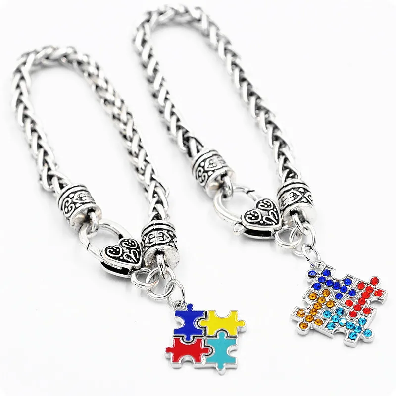 

Popular Fashion Antique Silver Zinc Alloy Necklace Earrings Enamelled Autism Awareness Puzzle Charm Bracelets