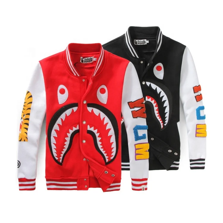 

Autumn Winter Cotton Jacket Shark Mouth Print Casual Bape Baseball Jerseys Jacket Sweater