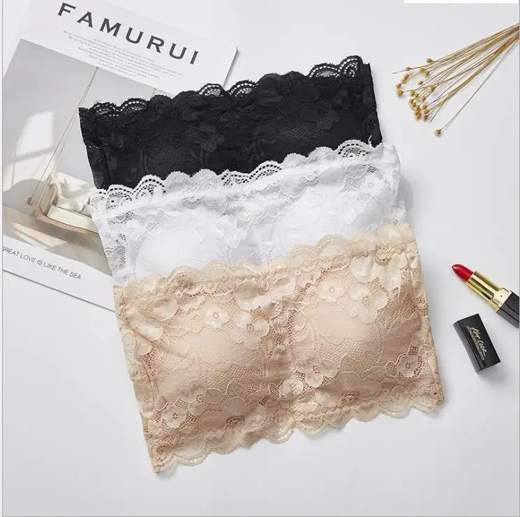 

High Quality Woman Lace Bras No Steel Ring Tube Top Gathered Bra Ultra Thin Crop Top Wireless Bralette