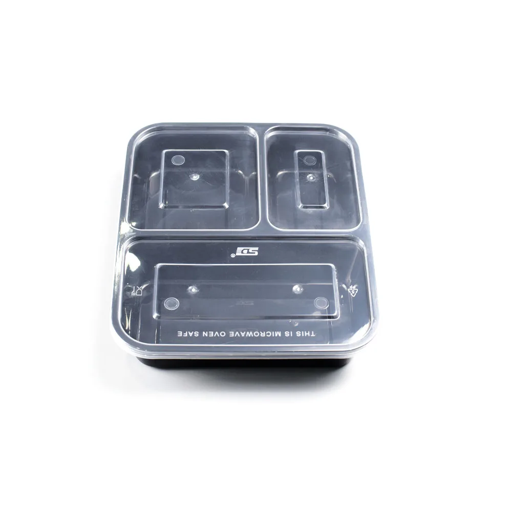 

3 Compartment Packing Use PP Disposable Plastic Microwave Rectangular Food Container, Black