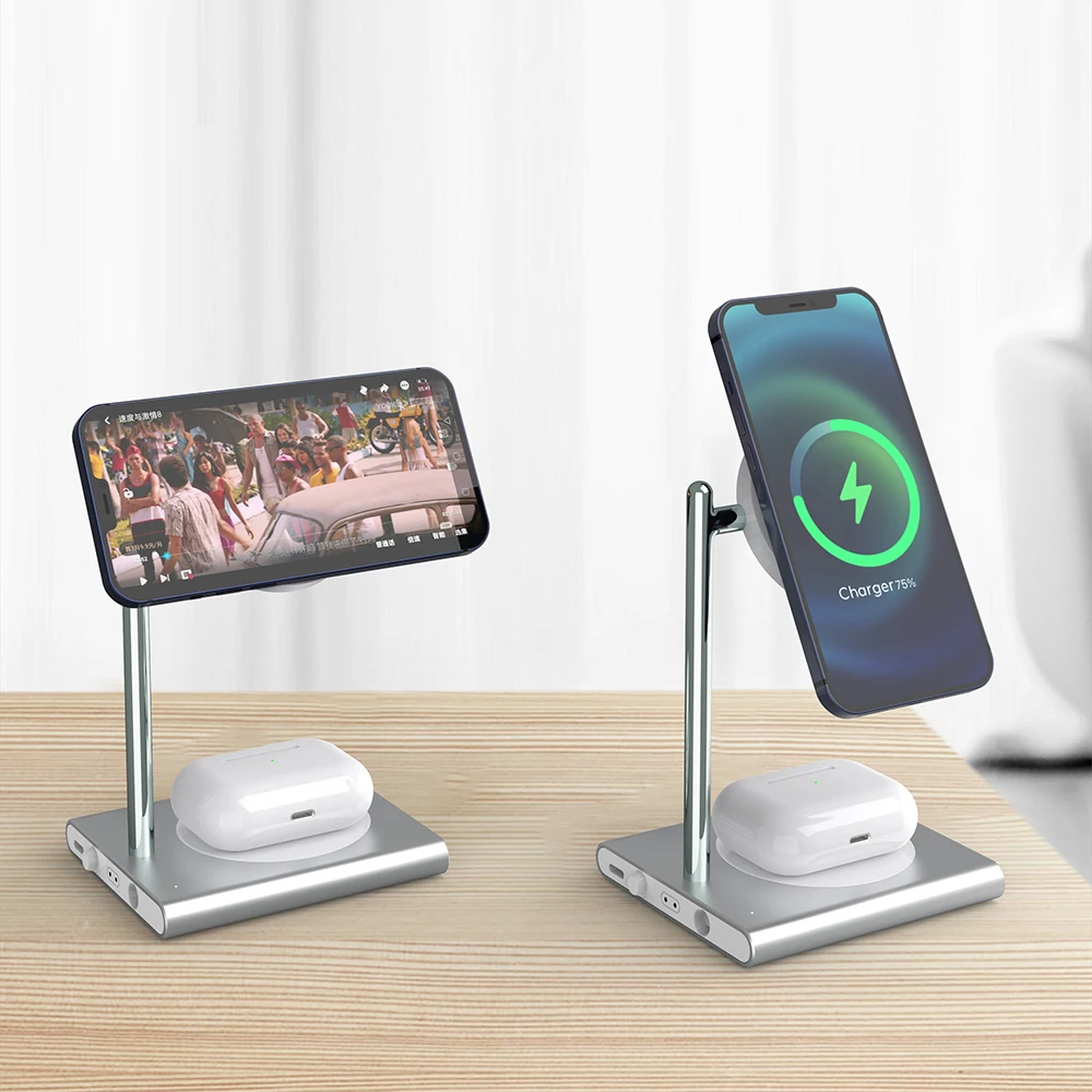 

2021 newest 15W 3 in 1 magsafer wireless charger magnetic charger for iphone 12 pro, White black customized