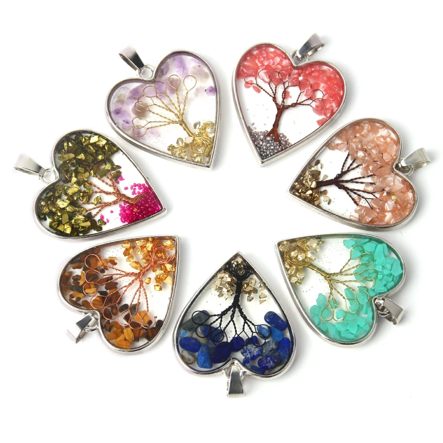 

wholesale natural stone heart pendant necklace for women gemstone jewelry amethyst lapis lazuli heart crystal pendant
