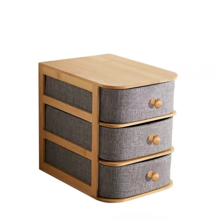 

Amazon Hot Sale Bamboo and wood Oxford Cloth Drawer Type Office Desktop Storage Box Jewelry Box