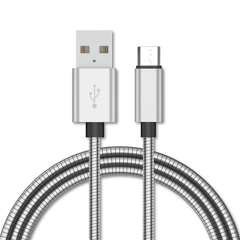

PUJIMAX Wholesale Micro USB 1M Metal Spring Phone Data Cable For Samsung Xiaomi Huawei Android Micro-USB Device, Black/silver/gold