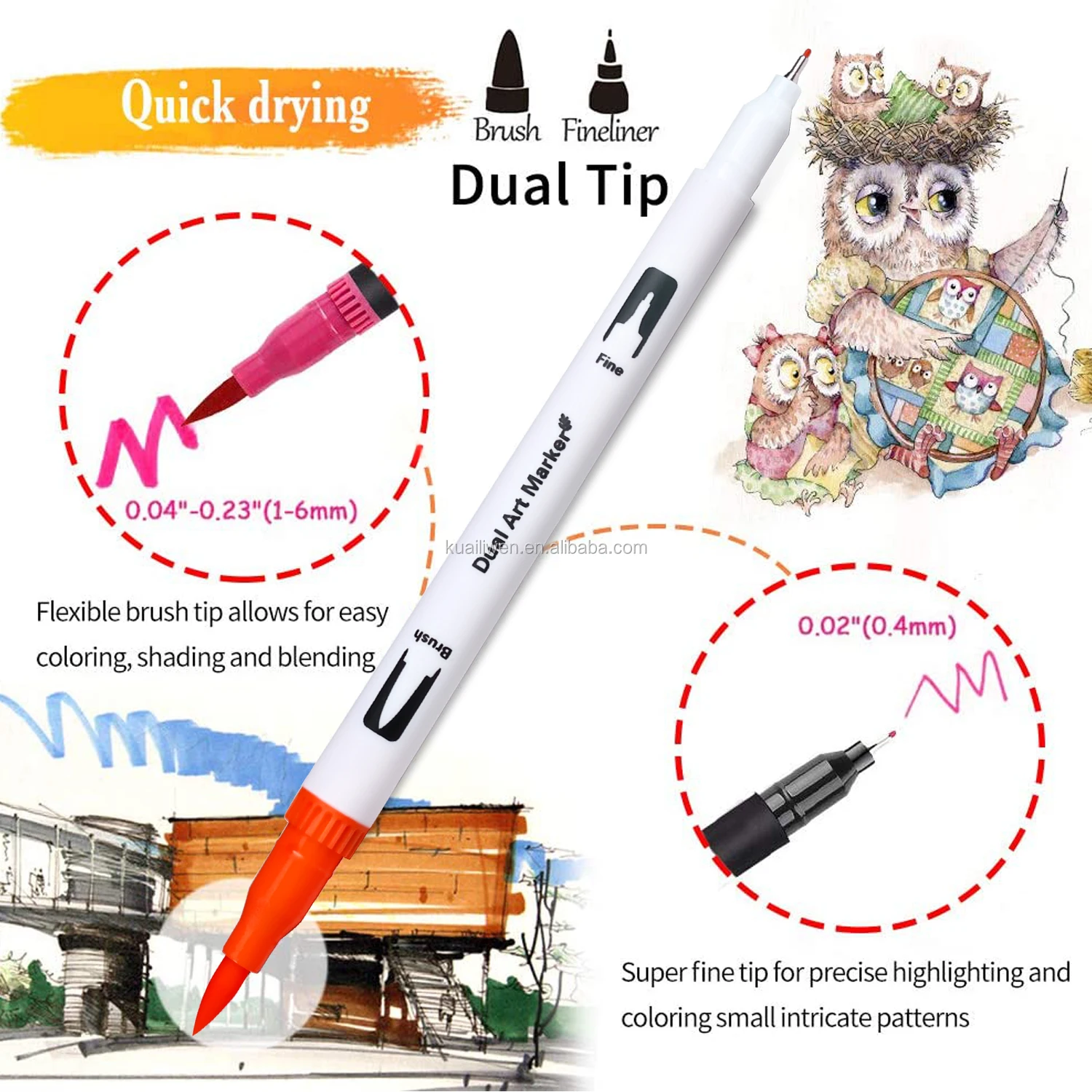 
0.4MM 120 Colors Dual Tips Fine line Sketch Lettering Watercolor Brush Drawing Marker Pen with Fineliner Bullet Tip Point Tip 
