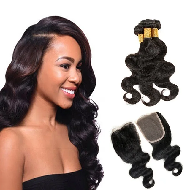 

Fashion Hair Styling Products Body Wave Human Hair bundles with closure wholesale Mink Virgin Brazilian Hair weaves vendors, Natural color and other color available