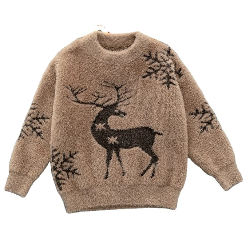 

New European and American winter children's knitting mink like sweater for baby girl boy's pattern pullove sweater kid clothing