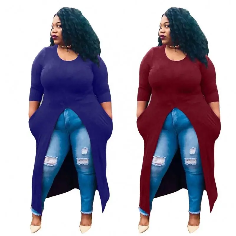 

Hot Sale Fashion Casual Long T-Shirt With Slit Pockets