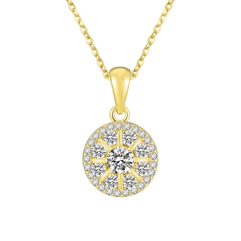 

cute fashion jewelry 925 silver necklace round diamond gold plated s925 sterling silver zircon pendant