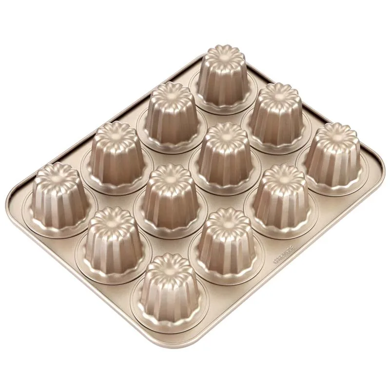 

CHEFMADE 12 Cup Cannele Baking Trays Mold Cup Cake Pans For Wedding Cake, Champagne gold
