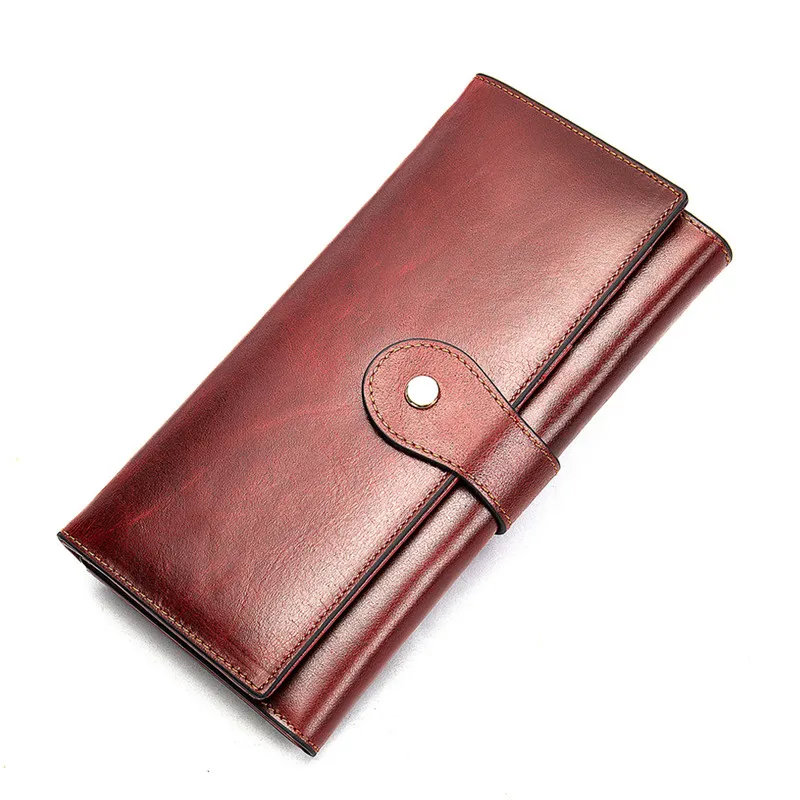 

Fashion Retro Genuine Leather RFID Blocking Long Wallets Large Capacity Women Trifold Wallets Phone Holder Clutch Travel Purse