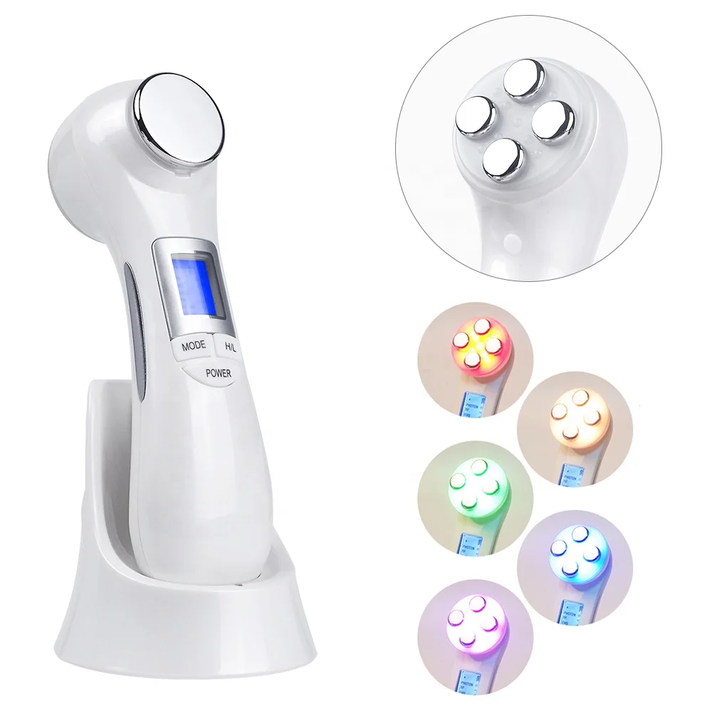 Multifunctional 6-in-1 LED Photon RF EMS Ultrasonic Vibration Ion  Tightening Lifting Face Wrinkle Remover Facial Beauty Massage