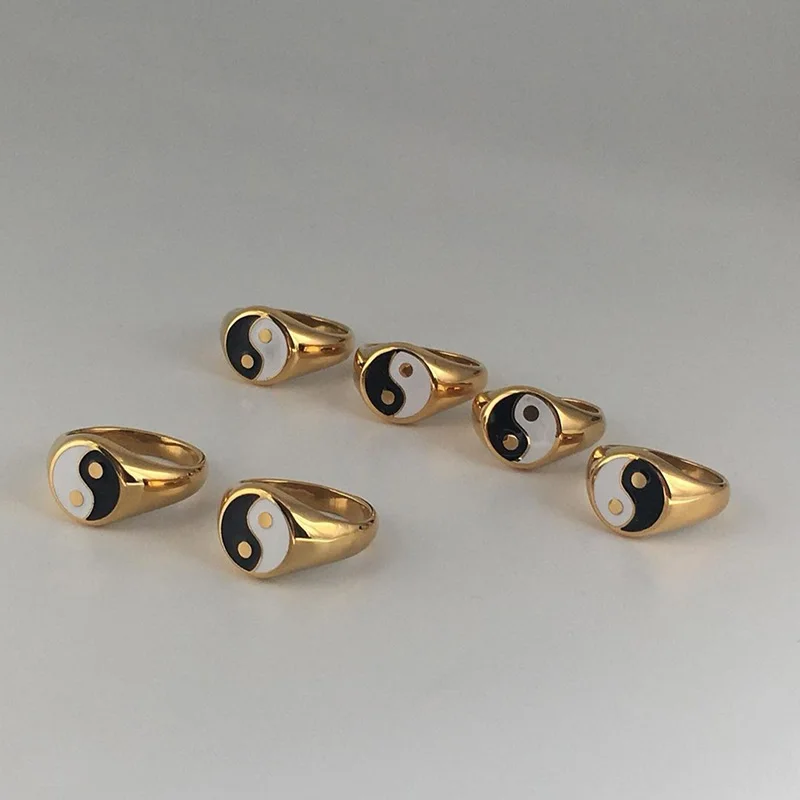 

Minimalist 18K Gold Plated Stainless Steel Balance YinYang Rings For Women