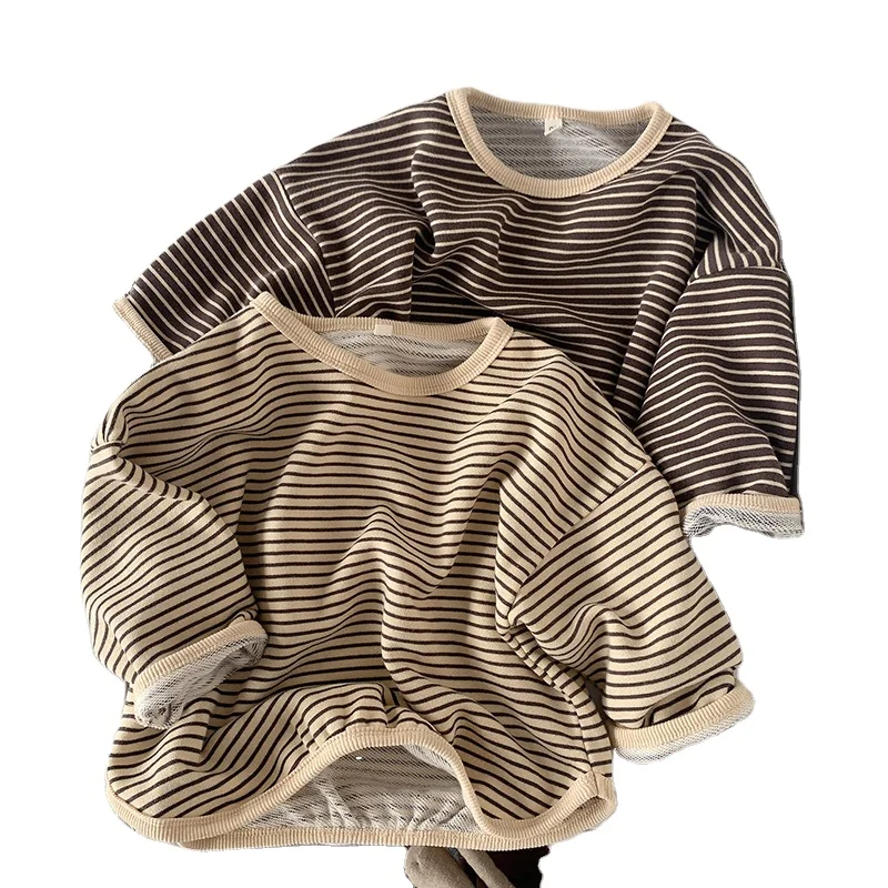 

2021 New Girls Boys Striped T-Shirt Fashion Cotton Autumn Full sleeve Kids Top