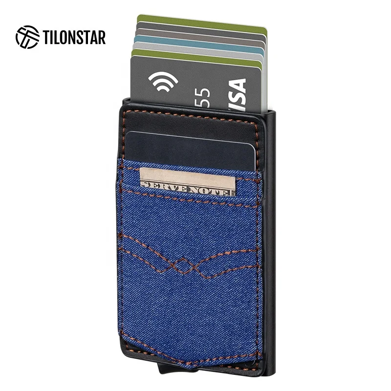 

Customised Id Card Holder Denim Wallet Rfid Aluminum Business Card Holders