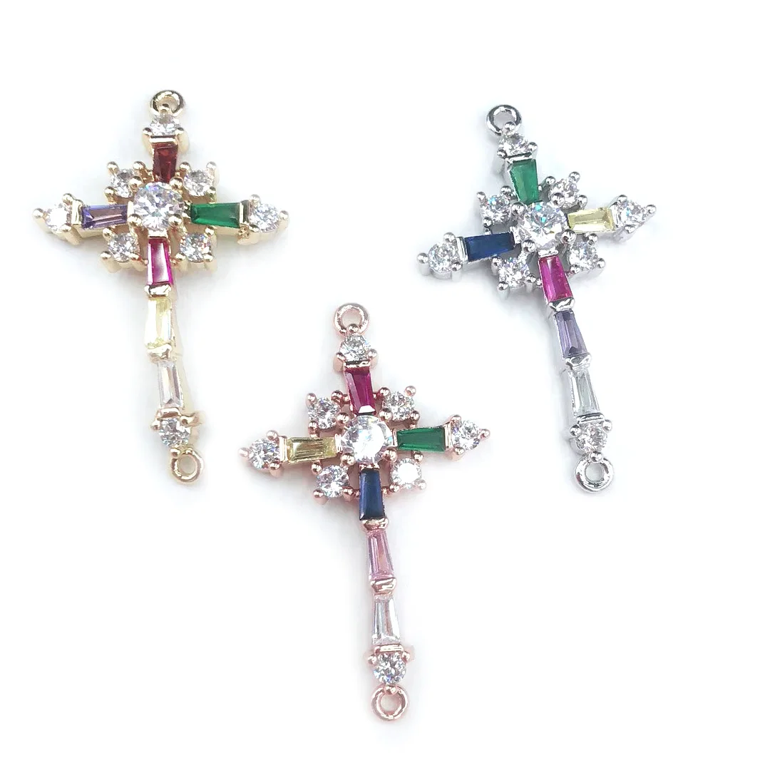 

Delicate Cross Shape Cubic Zirconia Bracelet Connector Colorful Charms Connectors
