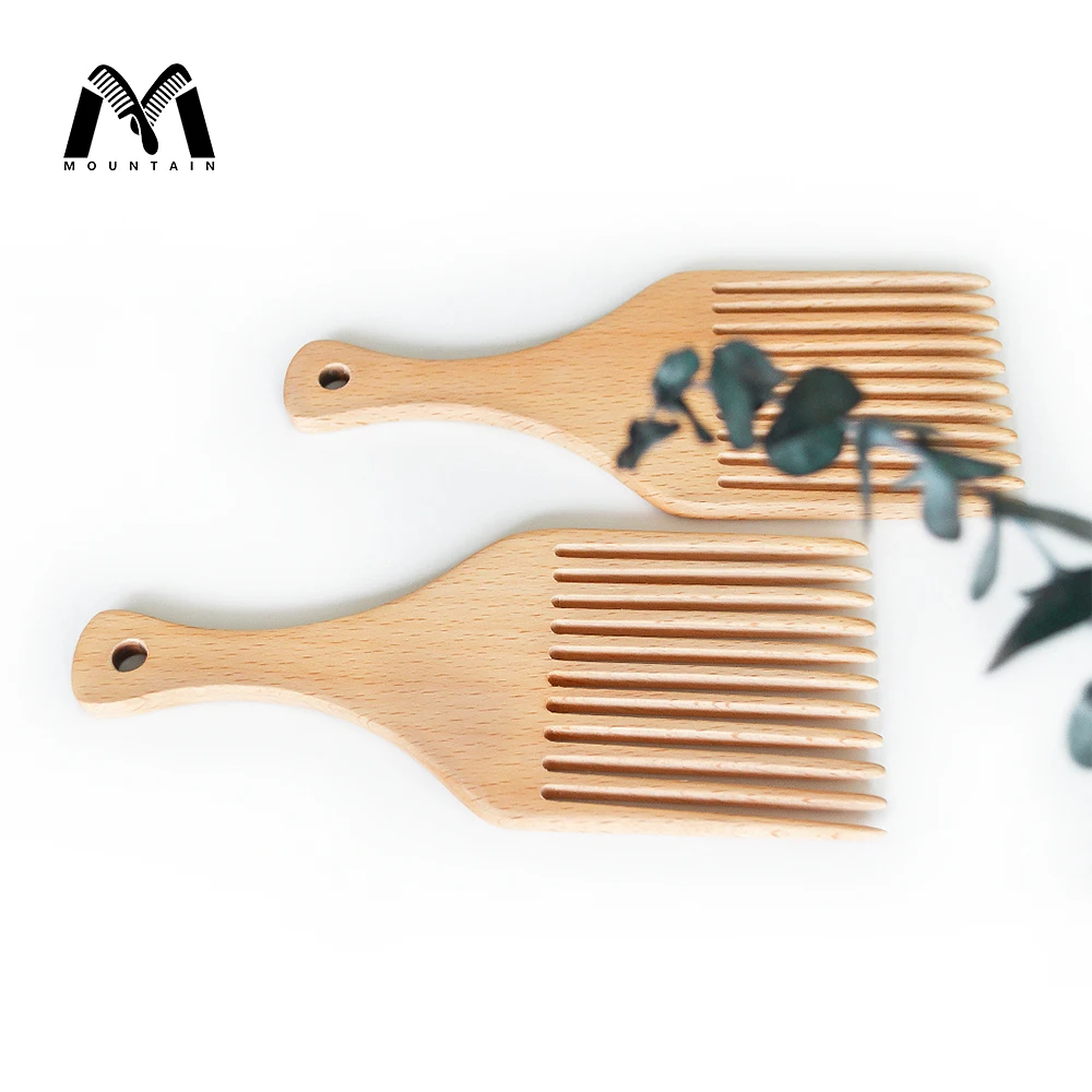 

Amazon Hot Selling 2020 Custom Logo Natural Wooden Eco-friendly Afro Pick Wide Tooth Hair Detangle Comb