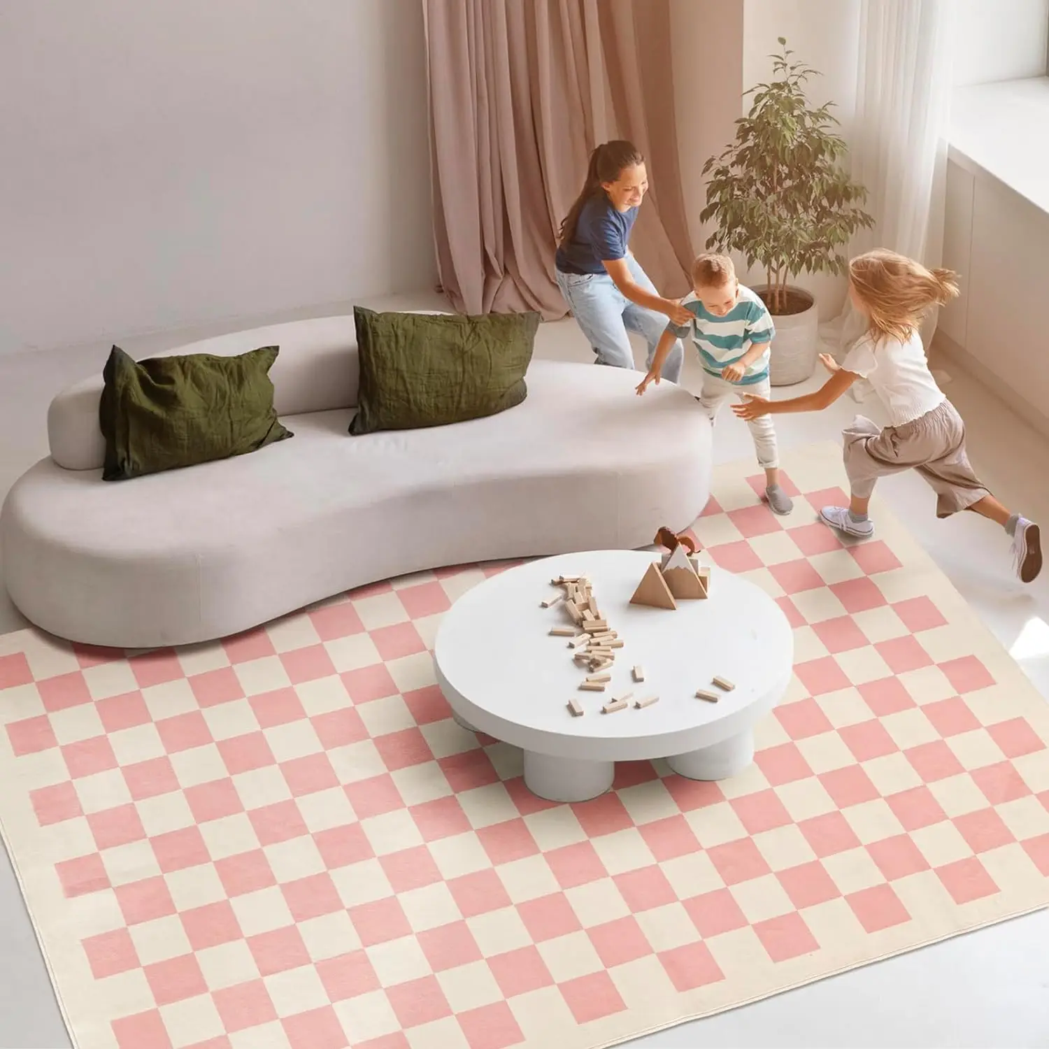 Rose Pink Large Big Area Rug  Washable Rug for Bedroom Non-Shedding Easy Care Area Rug
