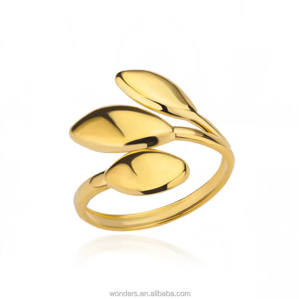 

Elegant Two Leaf Adjustable Women Finger Open Ring Fashionable Stainless Steel Rings Jewelry