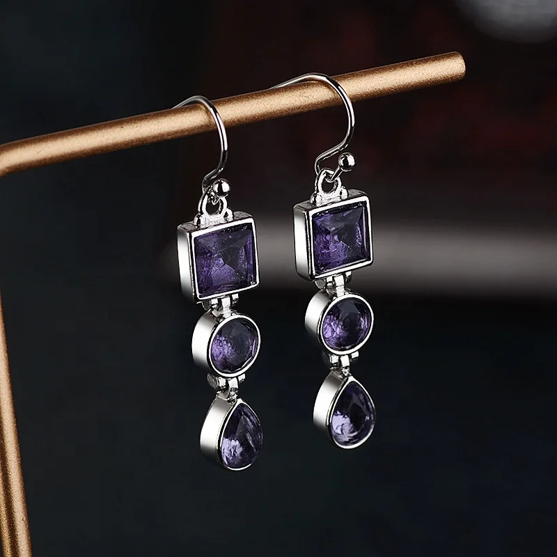 

Bohemia Charming Lavender Purple Zircon Dangle Earrings Vintage Geometric Purple Crystal Drop Earrings For Women Gifts Jewelry