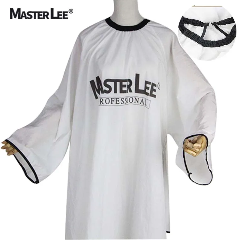 

Masterlee Brand Hair Salon Capes Barber Aprons Sleeve Wrap In White Printed Private Label Custom Logo Waterproof
