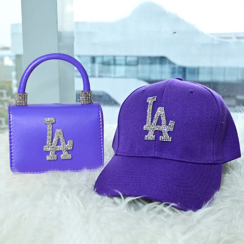 

Free Custom Logo New Designer Small Shoulder Handbags And Caps Sets Women Fashion Luxury Diamond Mini La Purse And Hat Set, 9 colors