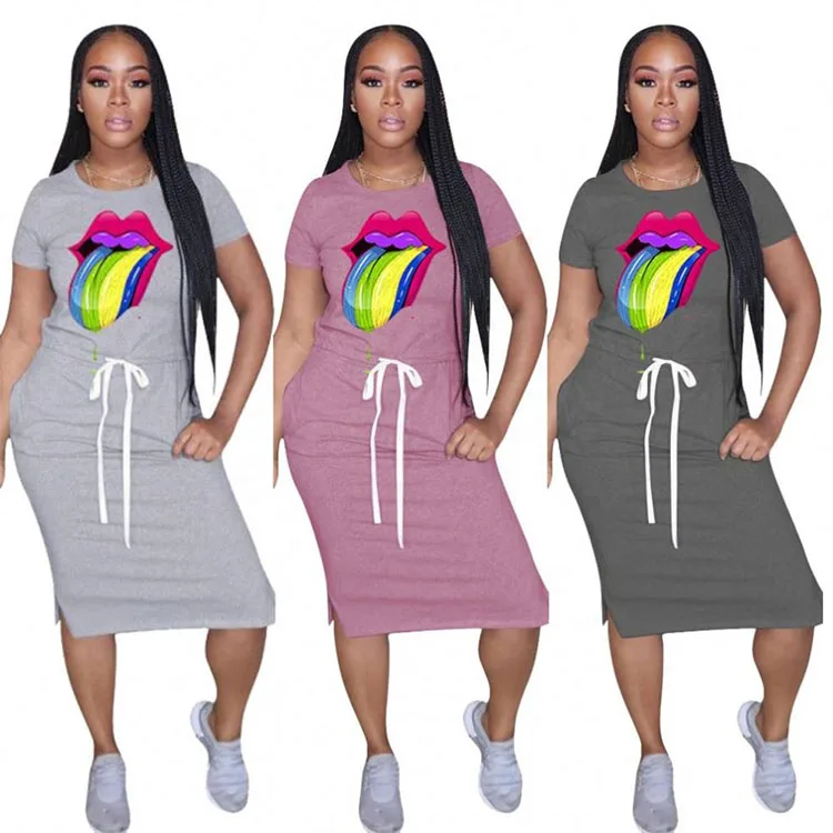 

H1335 Fashion Casual Loose Plus Size Summer Dress T Shirt Dress Women Plus Size Clothes