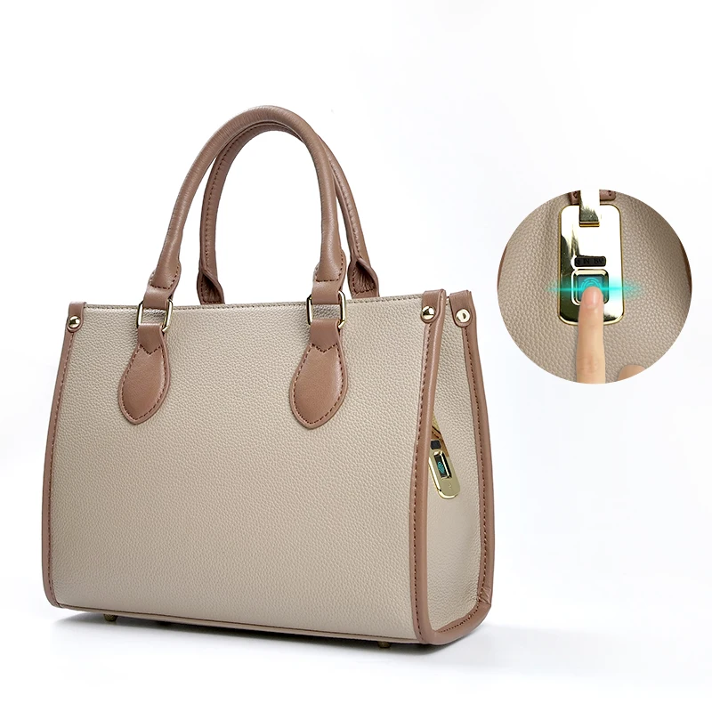 

Drop Shipping Trendy Luxury Designer Lady Shoulder Hand Bag Fingerprint Lock Leather Weekend Handbag Women's Tote Dinner Bags