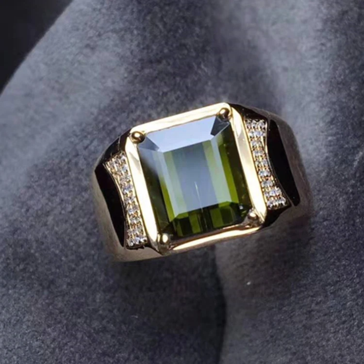 

gemstone fine jewelry manufacturer wholesale classic 3.35ct Natural Green Tourmaline Men Ring jewelry 18K real yellow gold