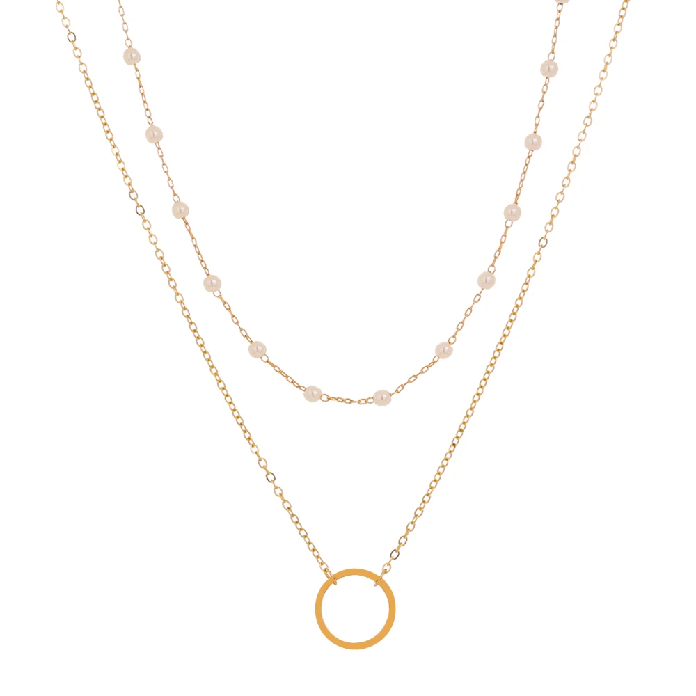 

Handmade Pearl Necklace Chains Circle Charm Choker Pendant Custom Layered Gold plated Necklace For Women Jewelry