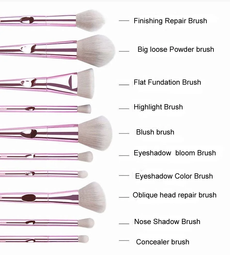 

10PCS Pink Thumb Makeup Brush Electroplating Handle Brushes Make Up Set With Bag Package Brochas De Maquillaje