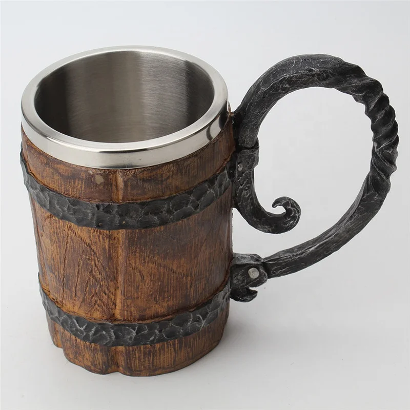 

Wooden Double Layer Creative Resin Handle Beer Cup, Brown