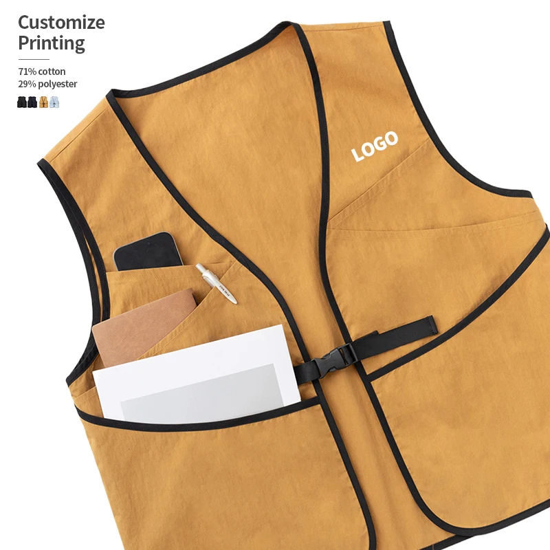 Custom Print Cotton Polyester Men's Summer Vest Multiple Pockets Anti-Wrinkle Adjustment Buckle Sleeveless Outerwear