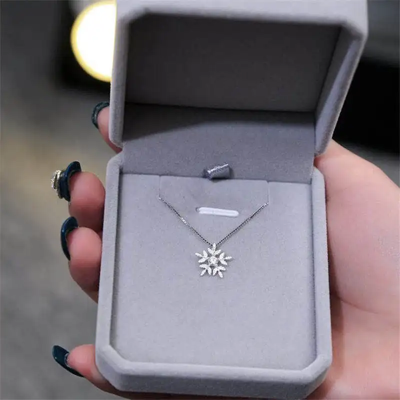 

s925 sterling silver necklace Korean fashion temperament crystal diamond snowflake necklace women, White