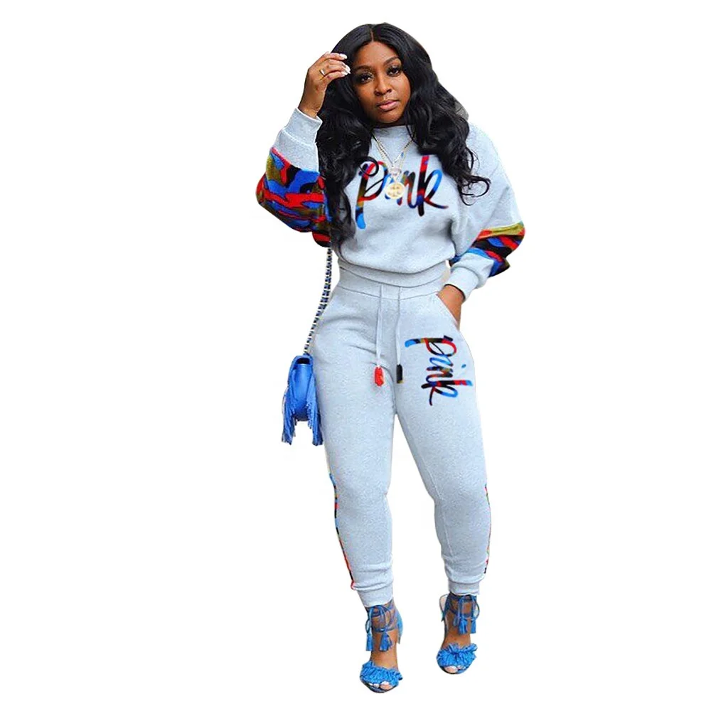 

Custom PINK letter womens tracksuit set 2020 autumn winter streetwear ladies sweatsuit 2 pcs set long sleeve hoodies activewear, Red/grey/black/green