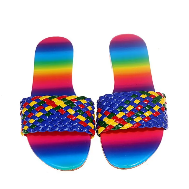 

Curlyfur beautiful cute fashion rainbow colorful women ladies fashion slides slippers sandals 2021, 4 colors