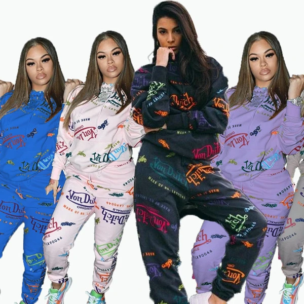

Women's Printed Graffiti Letter Fashion Hooded Sets Outfits hooded jogger set sweater dress Two Piece Sets, Gray black red pink