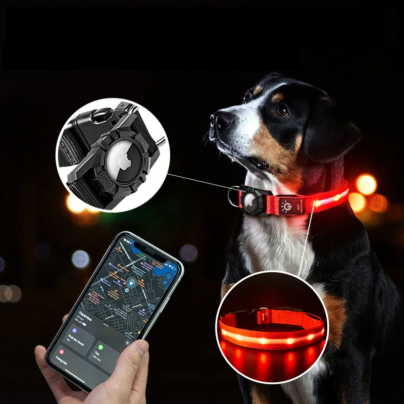 

Adjustable Flashing Rechargeable Air Tag Collar Anti-Lost Type-C Charging Waterproof LED Glowing Dog Collar