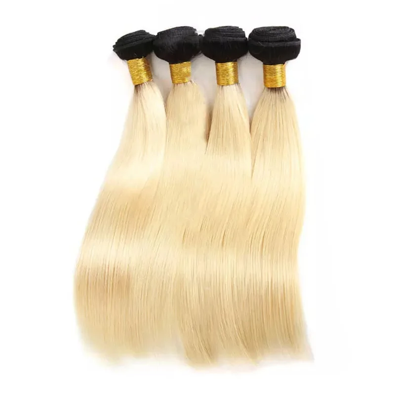 

100% Unprocessed Human Hair 613 Blonde Ombre Color Remy Ukrainian Hair Weave Bundles With Lace Closure Frontal