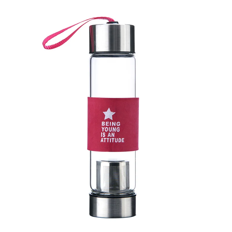 

Custom stainless steel tea infuser glass water bottle travel drinking bottle with sleeve