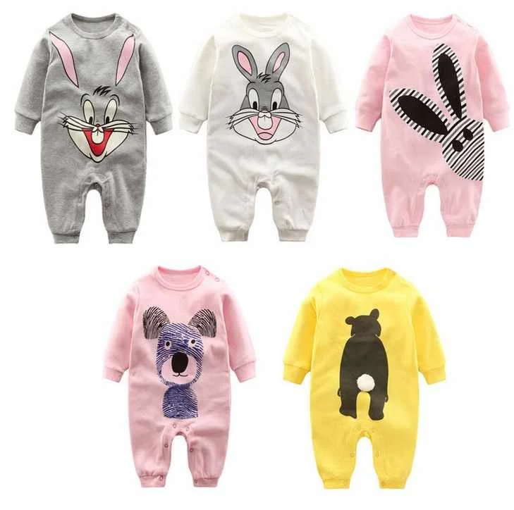 

factory stock newborn baby romper 100% cotton long sleeve romper with printing 0-24M, Picture shows