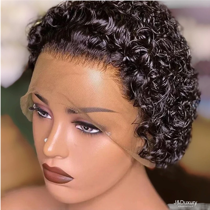 

afro kinky curly human hair bob wigs human hair lace front wigs for black women pixie cut perruque pixie cut wig human hair, Natural color lace wig