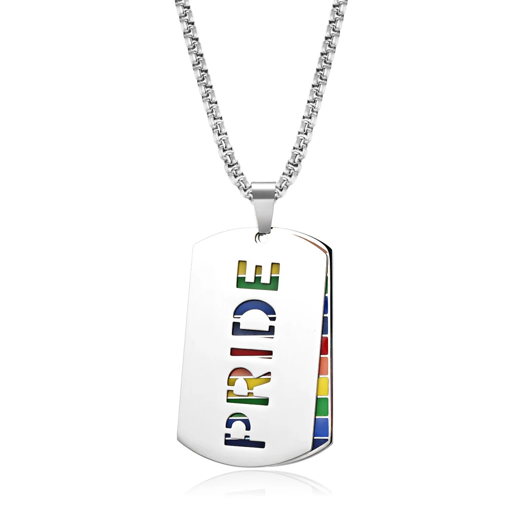 

2021 Letter Pride Rainbow Stainless Steel Army Pendant Neckle for Lovers wholesale