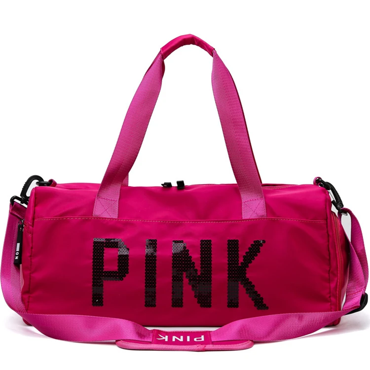 

China 2020 new products Customized High Grade Weekend Travel Bag 600D Polyester pink duffle bag, A s pictures